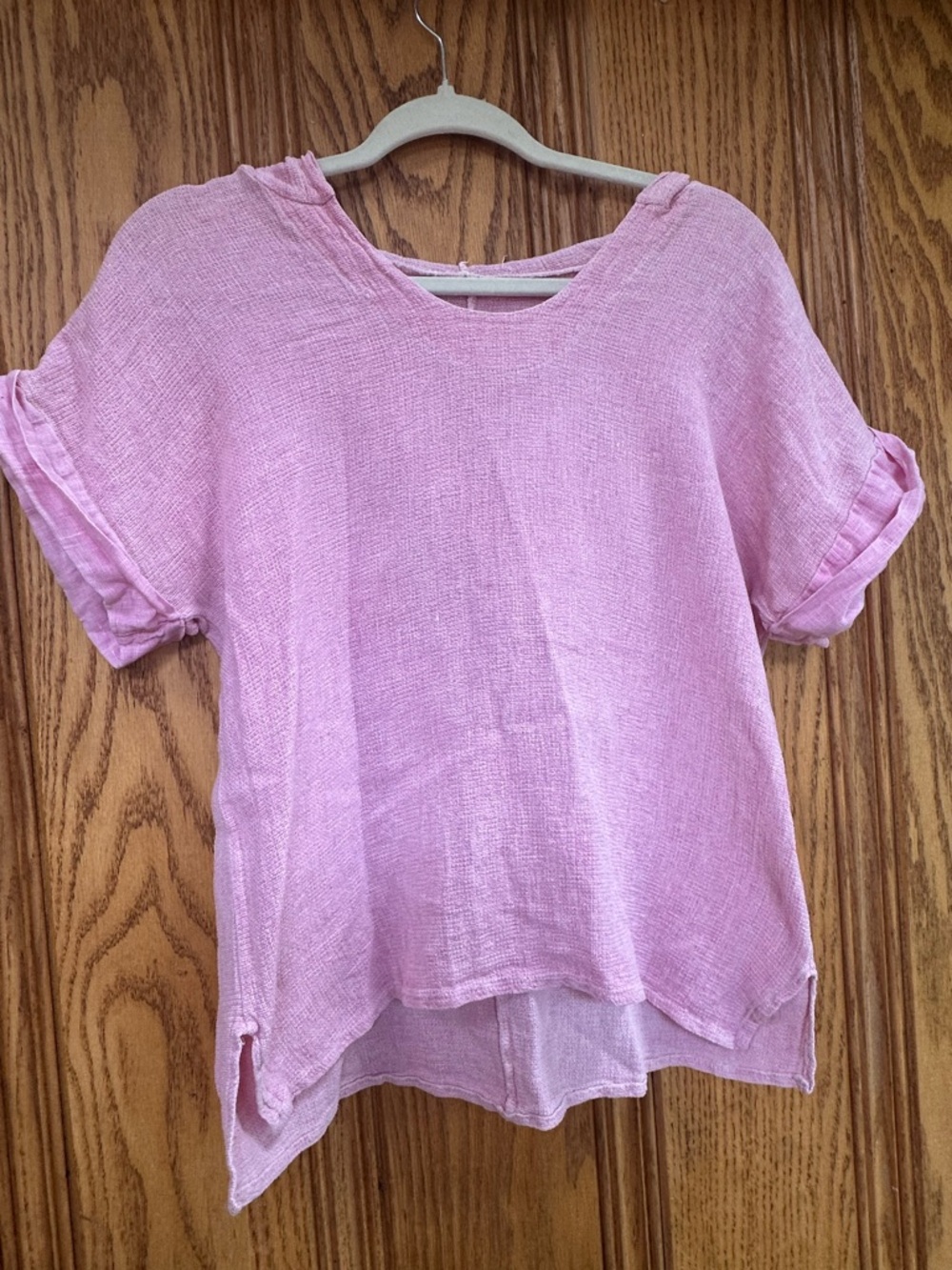 Women’s Relaxed Pink Linen-Blend Short Sleeve Top Made in Italy S/M